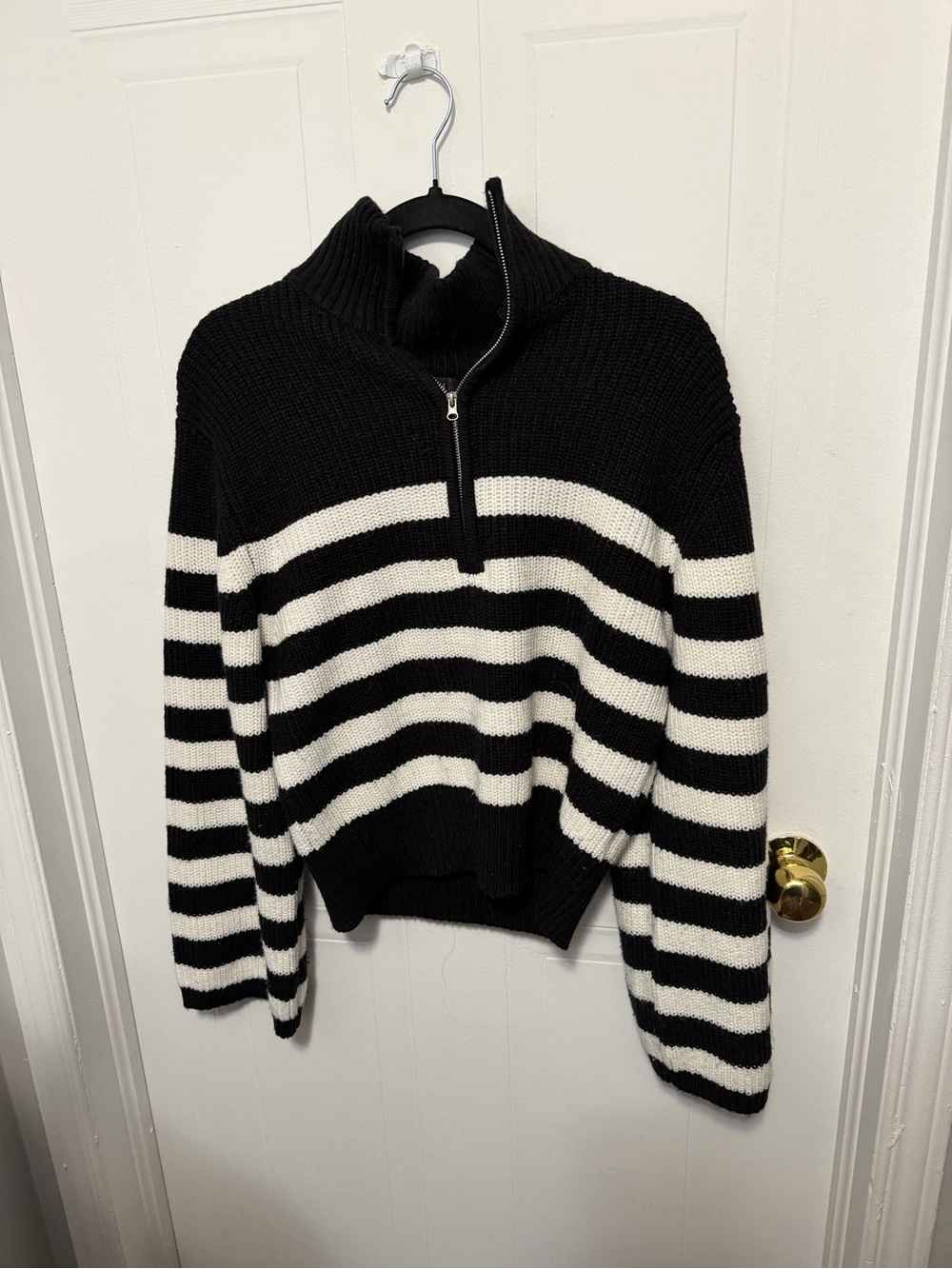 Black & White Striped Half-Zip Sweater